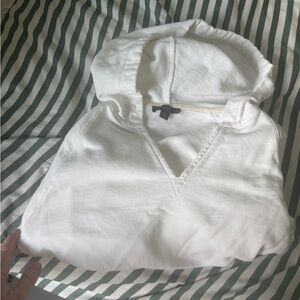White V-Neck Hoodie - Classic Pullover